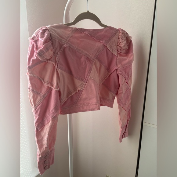LoveShackFancy Eleora Pink Patchwork Cropped Jacket Size 00 Missing Button Last - Picture 9 of 9